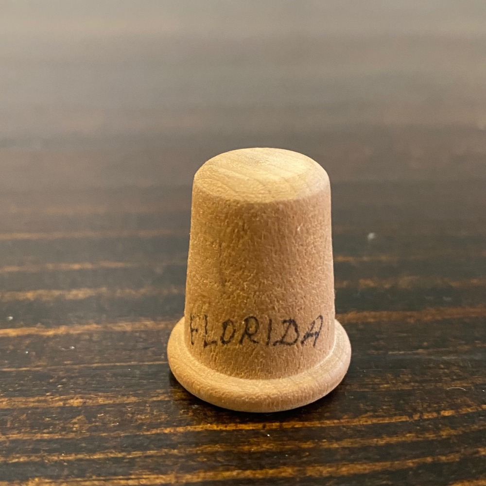 Vintage 1985 Florida Souvenir Wooden Thimble Hand Written Dated April 1985 Wood
